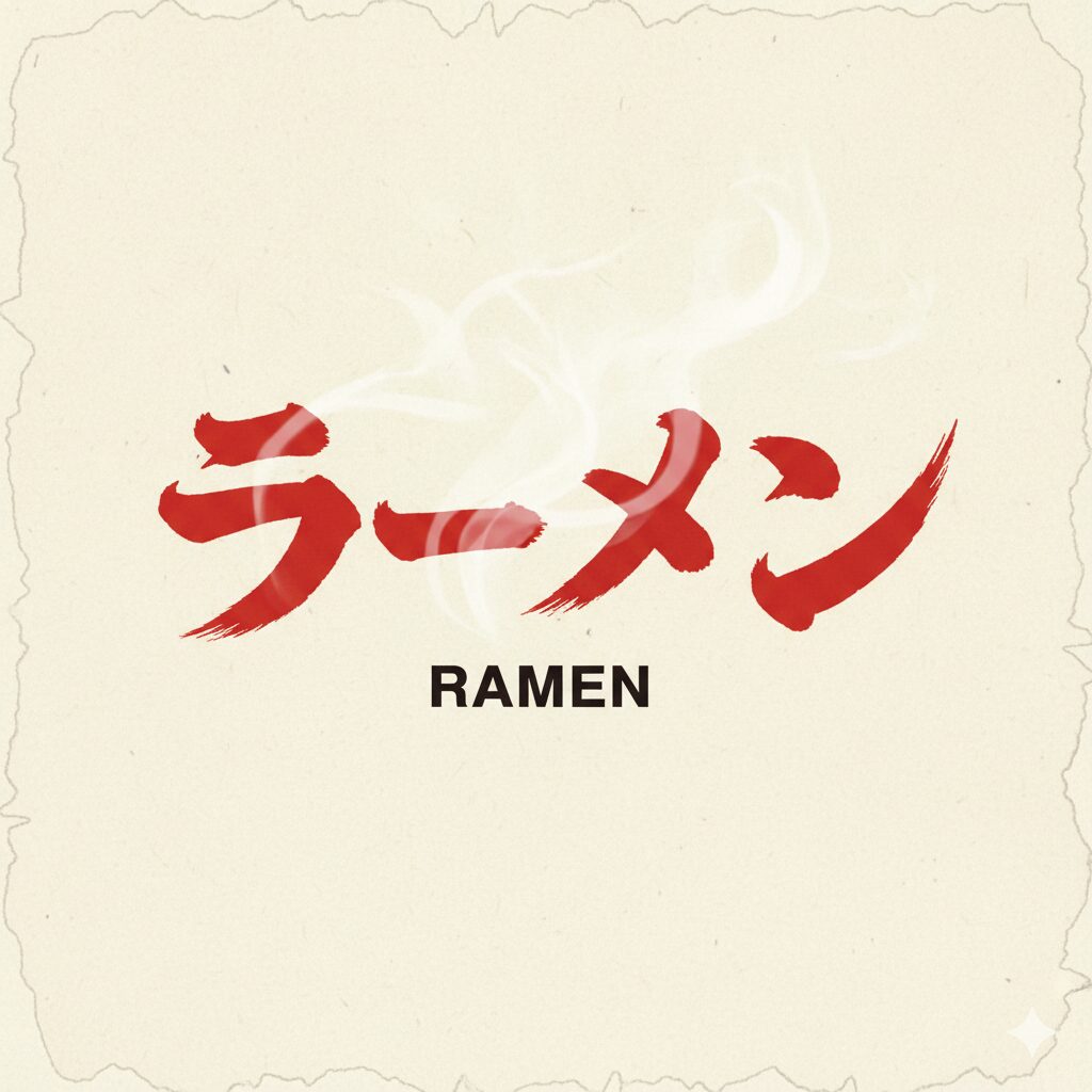 「ラーメン」の日本語文字を配置した生成画像