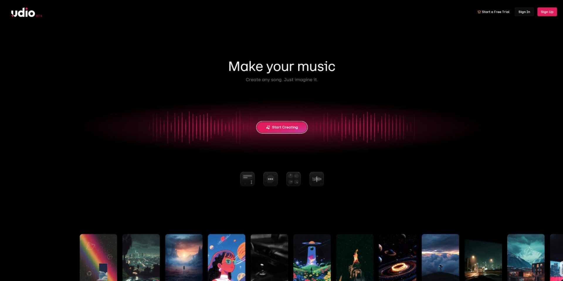 Udioのトップ画面