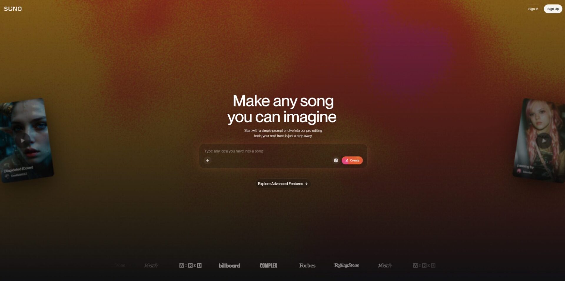 Suno AIのトップ画面