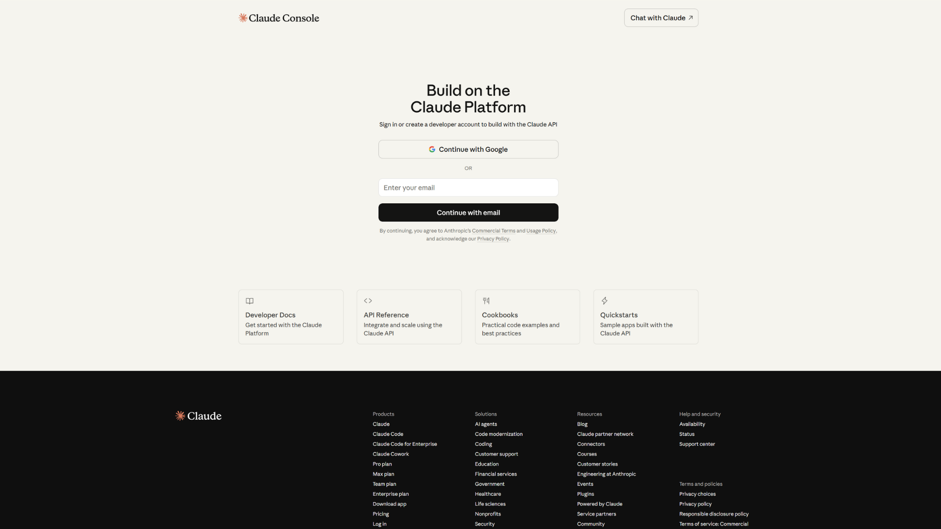 Anthropic ConsoleのBuild on the Claude Platform画面