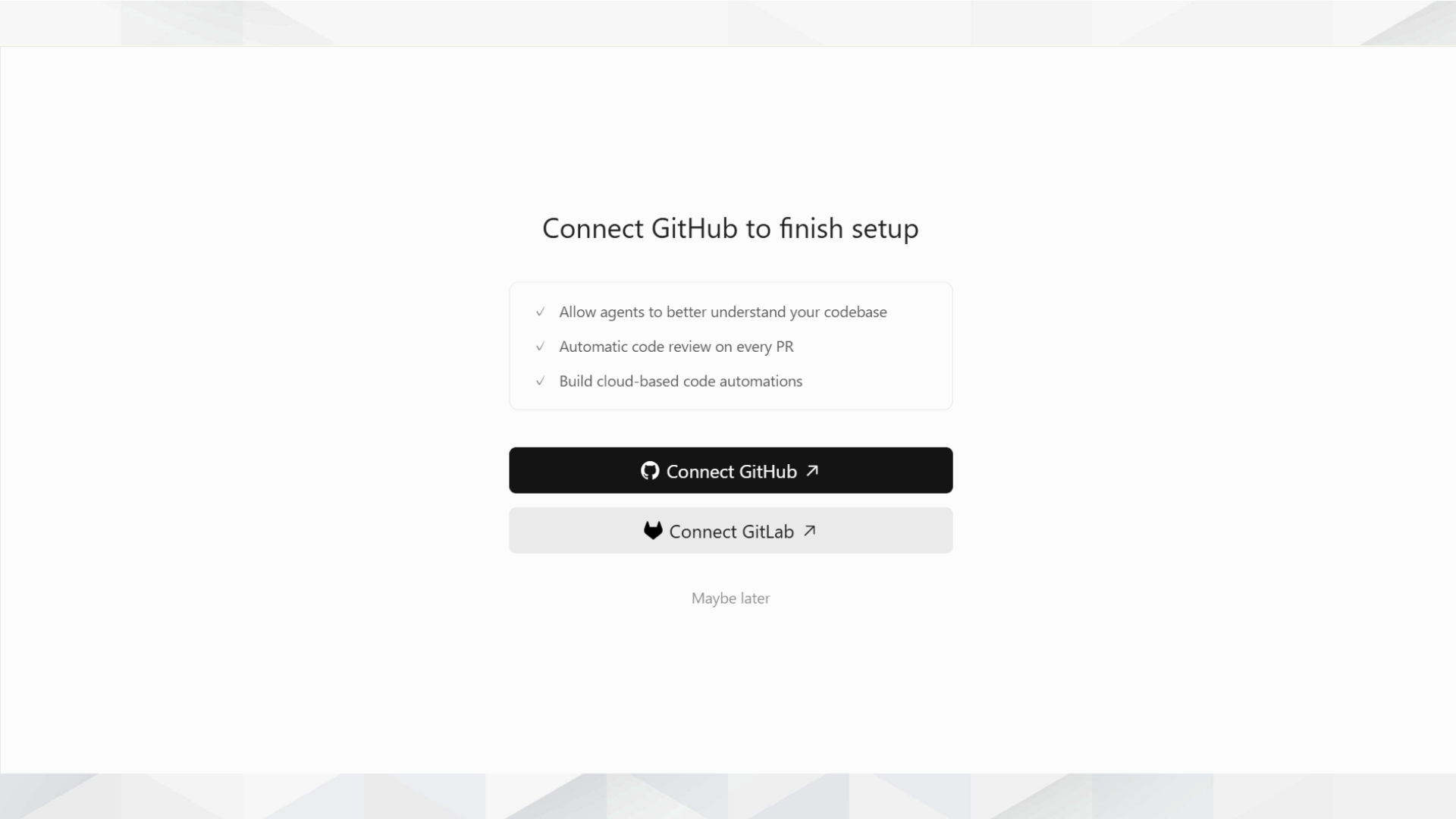 CursorのGitHub連携設定画面。後からでも設定可能
