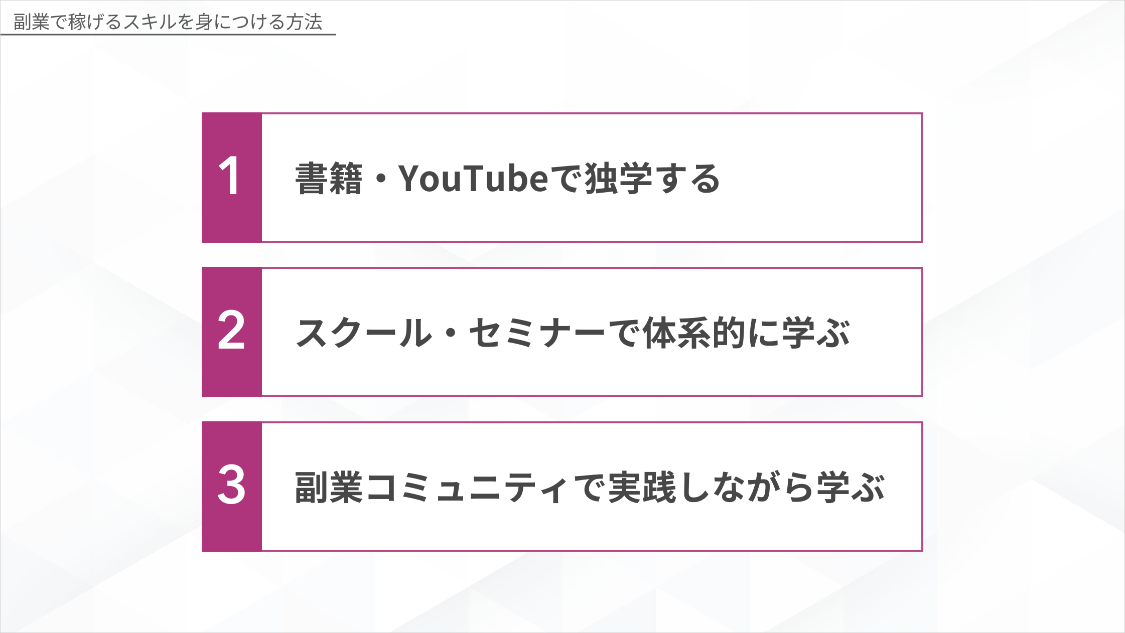 副業スキルの身につけ方まとめ図解