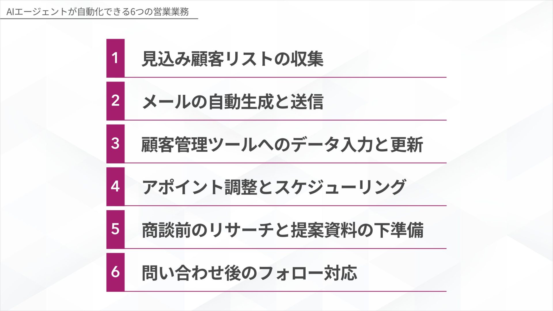 AIエージェントが自動化できる6つの営業業務一覧