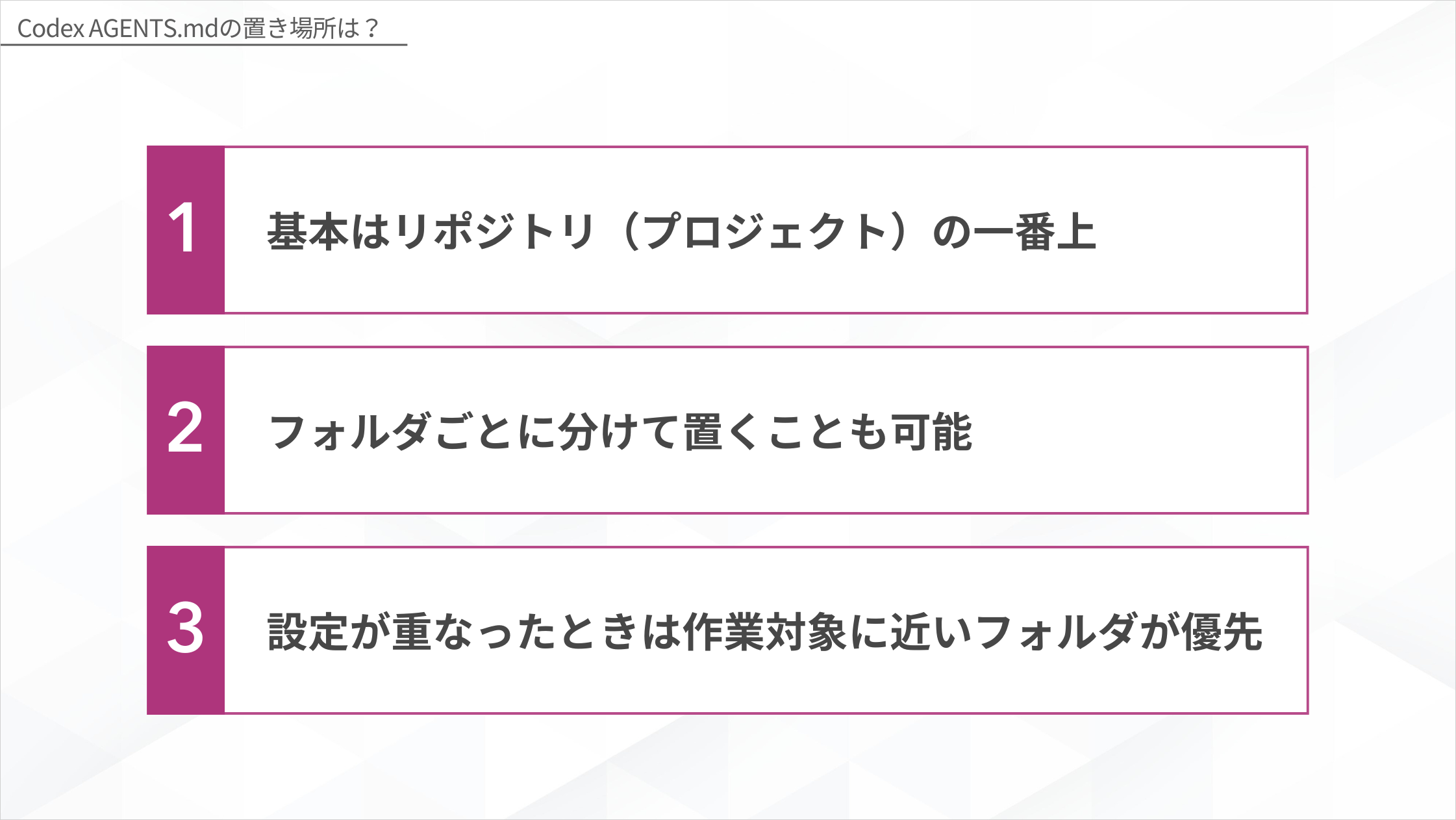 Codex AGENTS.mdの置き場所は？置き場所の3つのポイント