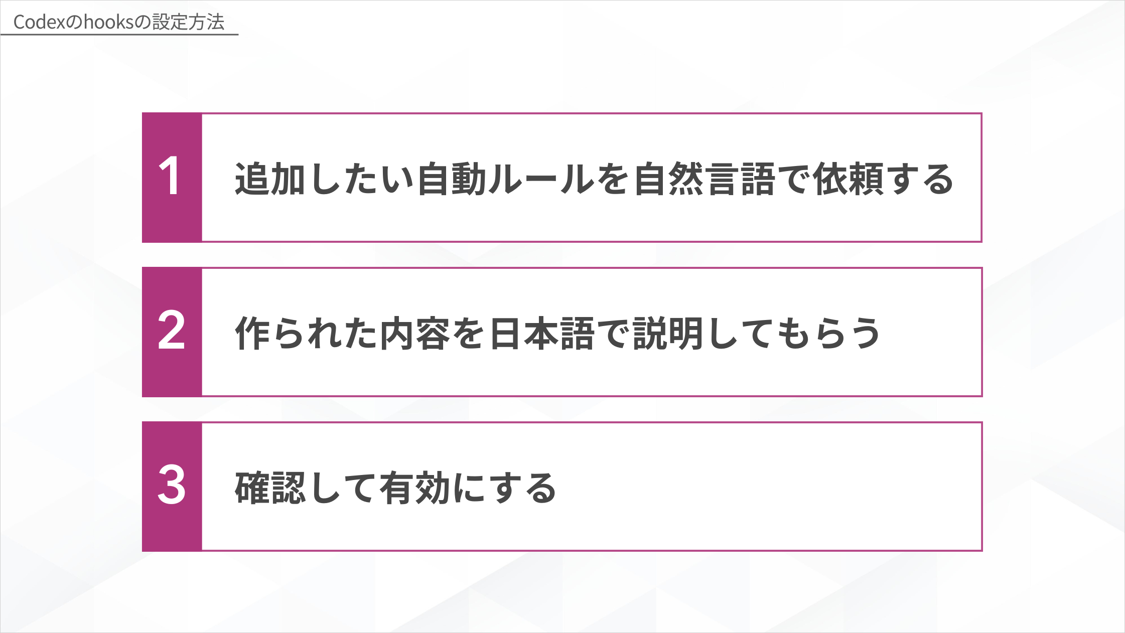 Codexのhooksの設定方法3ステップ 自然言語で依頼・内容確認・有効化