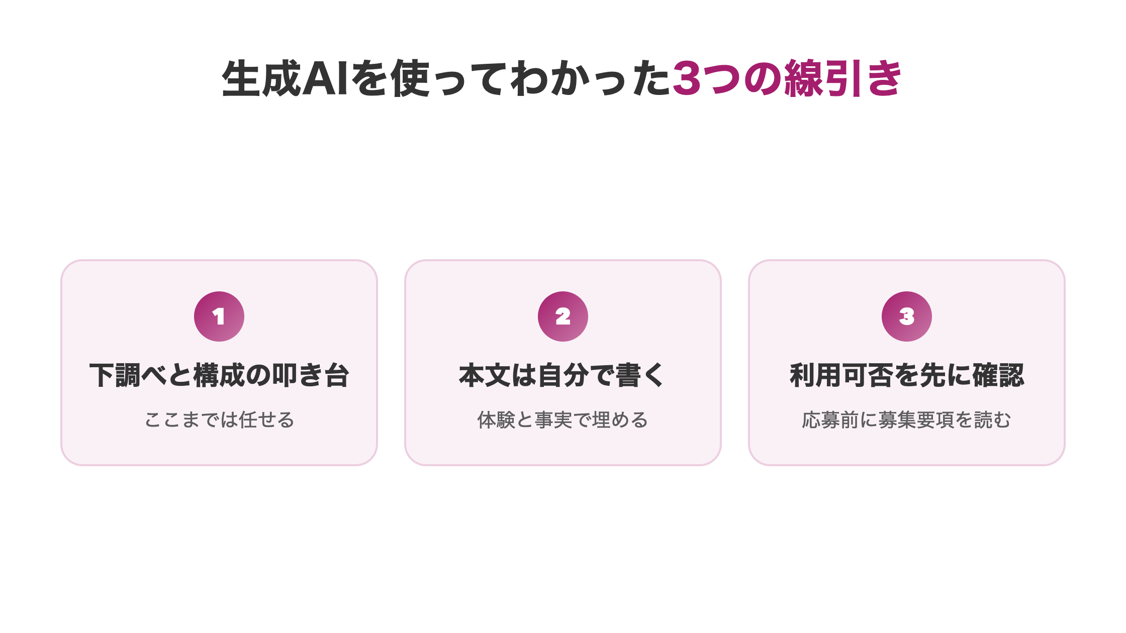 Webライター副業で生成AIを使うときの3つの線引きを示した図解