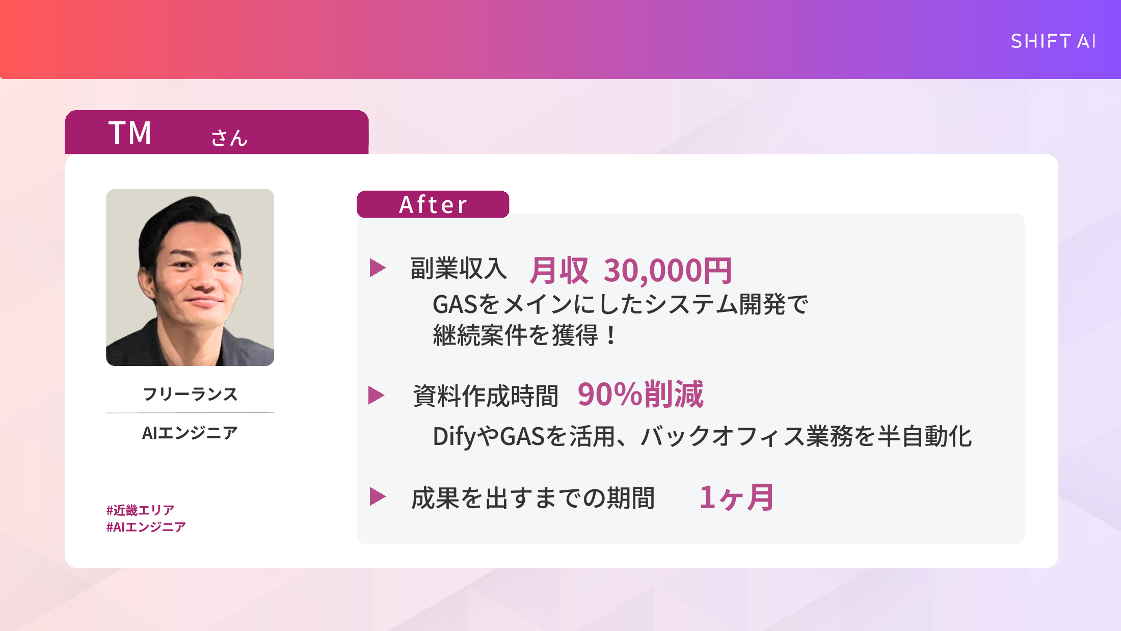 システムエンジニアのTMさんが1ヶ月で副業収入月3万円を得た実績スライド