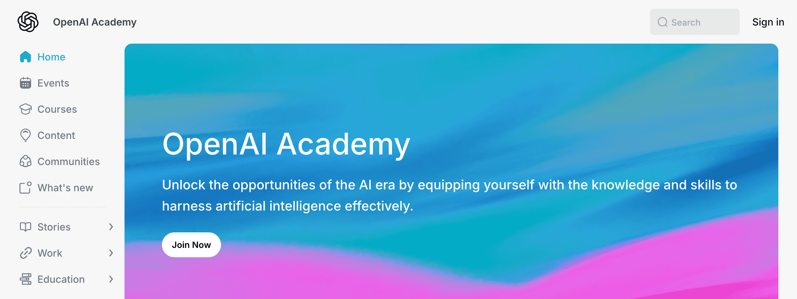 OpenAI Academyの公式トップページ