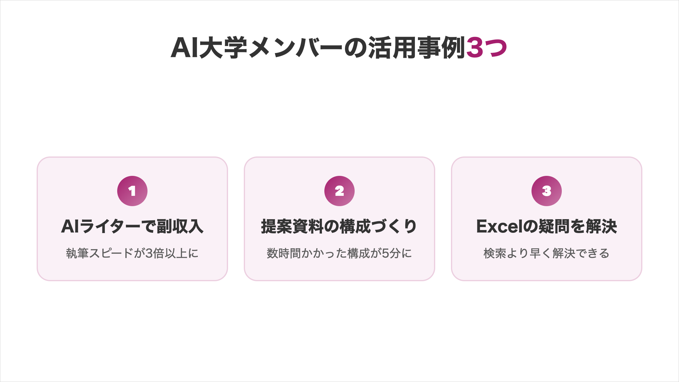 AI大学メンバーのChatGPT活用事例3つ(AIライターで副収入、提案資料の構成づくり、Excelの疑問を解決)