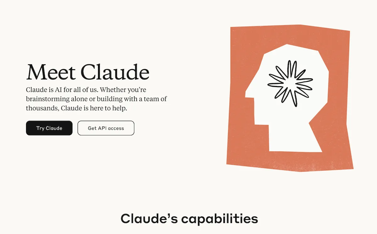 Claudeの公式サイトトップ画像