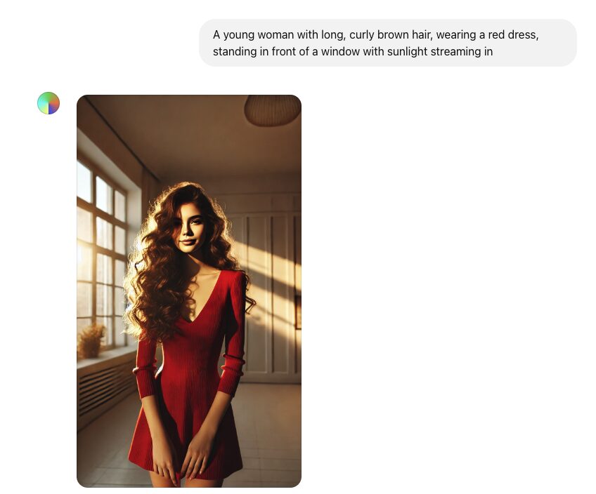 ChatGPTのDALL-E3を使って生成した赤いドレスの女性の画像