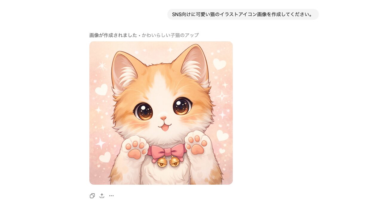 ChatGPTの画像生成活用：DALL-E 3によって作成されたSNSアイコン用のかわいい猫のイラスト