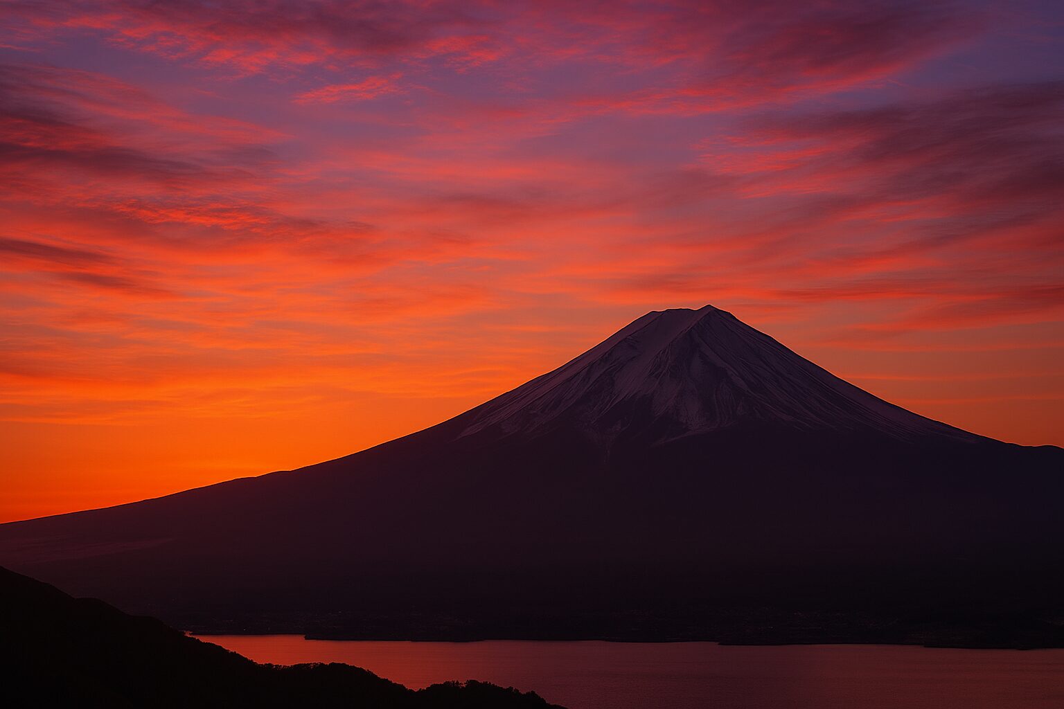 ChatGPTを使って、日本語で「夕暮れの富士山」と入力して作成した画像