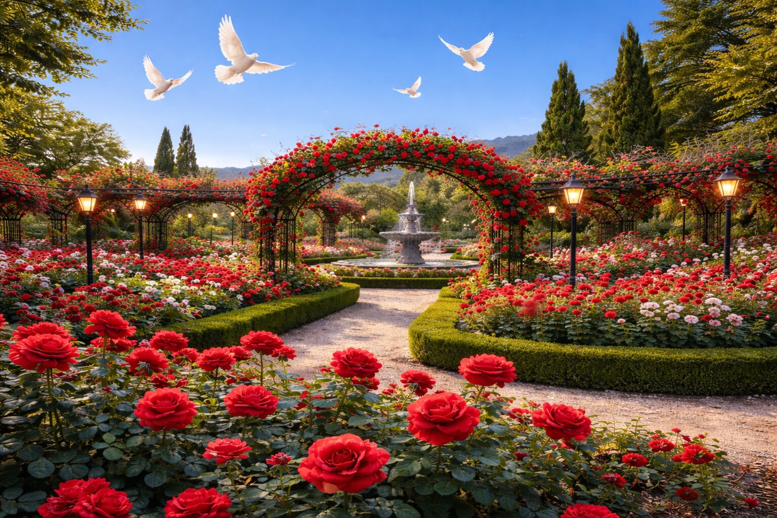 プロンプト「雲ひとつない青空が広がり、鳩が飛んでいる」で生成した画像