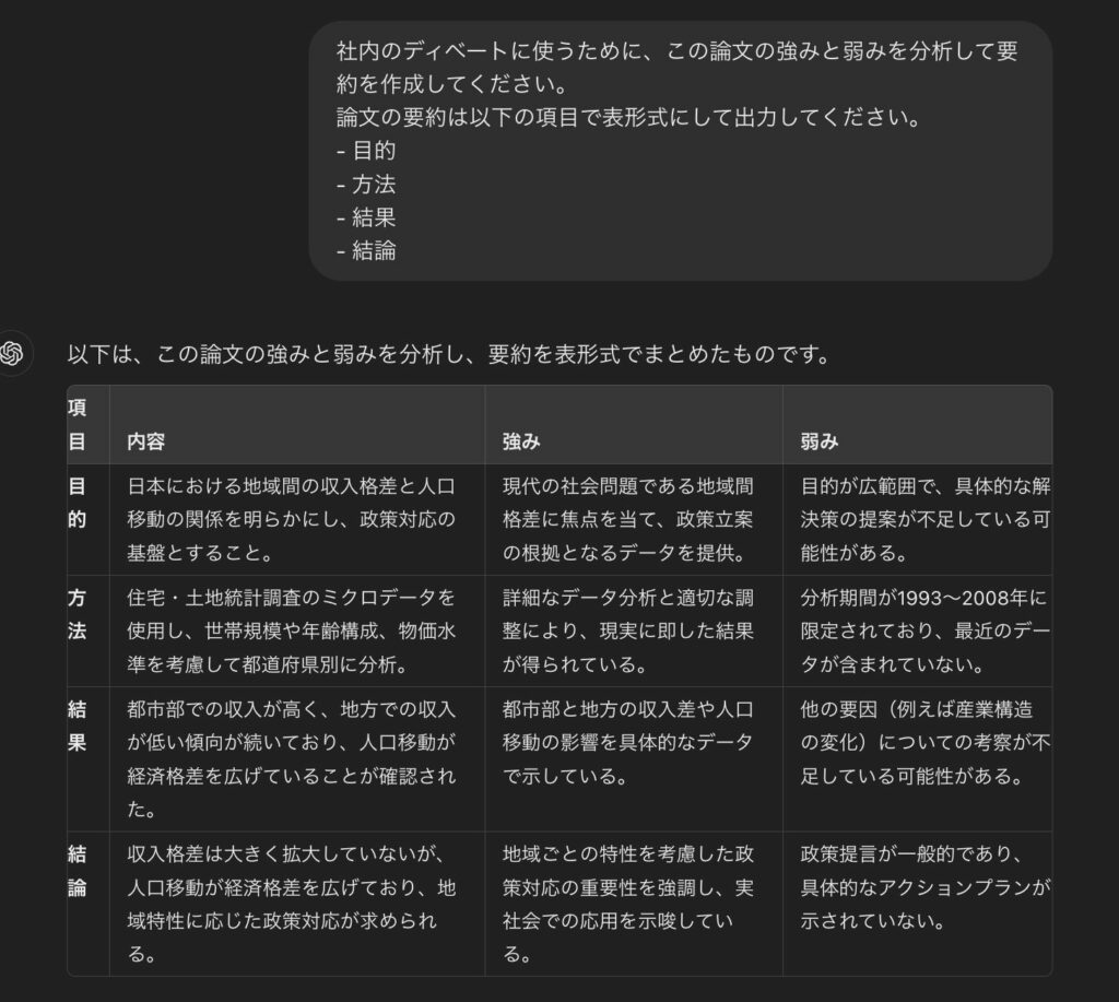 ChatGPTの論文要約を社内ディベートのために行うときのプロンプトと回答