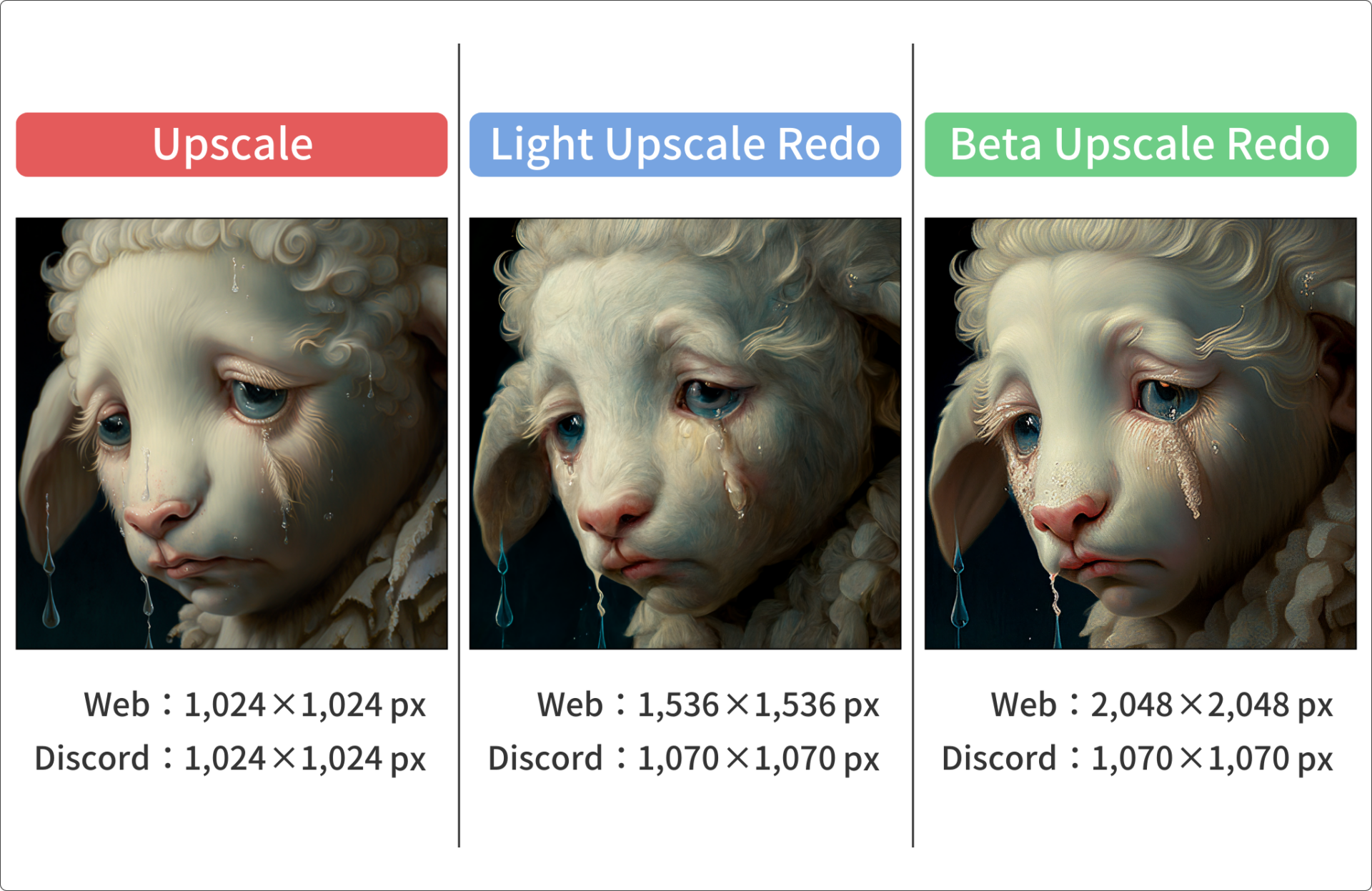 Midjourneyのバージョン4で行ったUpscale・Light Upscale Redo・Beta Upscale Redo