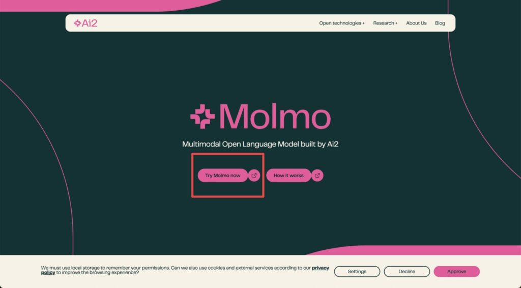 Molmoの公式サイトのスクリーンショット