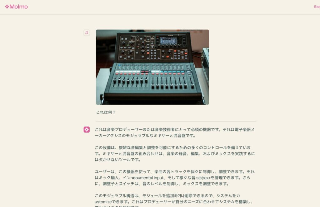 Molmoがfaderの画像を説明している画像