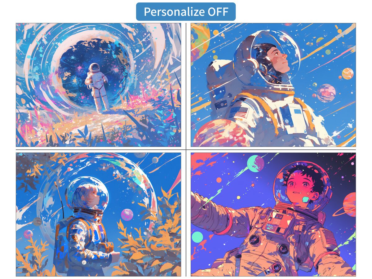 「Personalize OFF」で生成した宇宙の画像