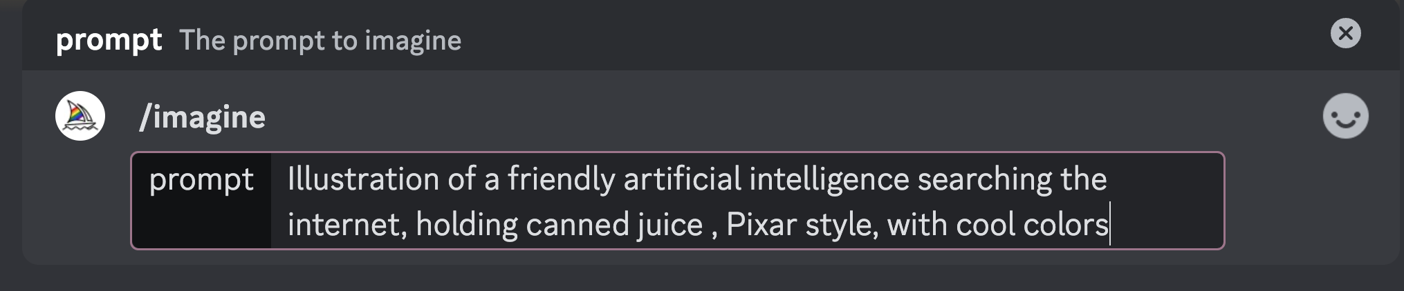 Discordのチャットに「/imagine」と入力すると「prompt」が出てくる