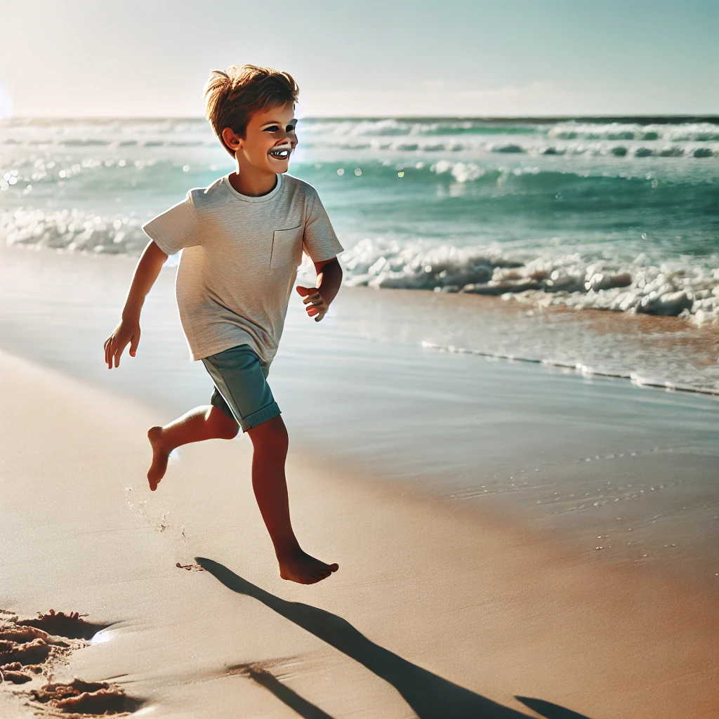 浜辺を走る男の子