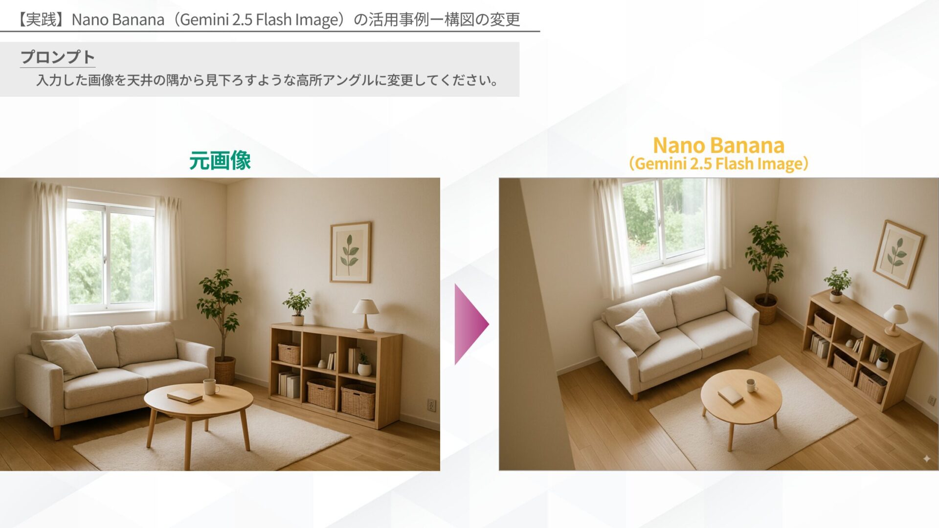 【実践】Nano Banana（Gemini 2.5 Flash Image）の活用事例(構図の変更)
