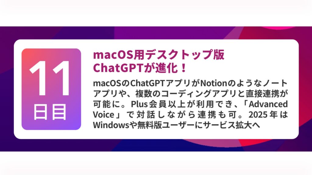 第11弾：Mac版ChatGPTアプリがコード・文章作成アプリと連携（12月20日）