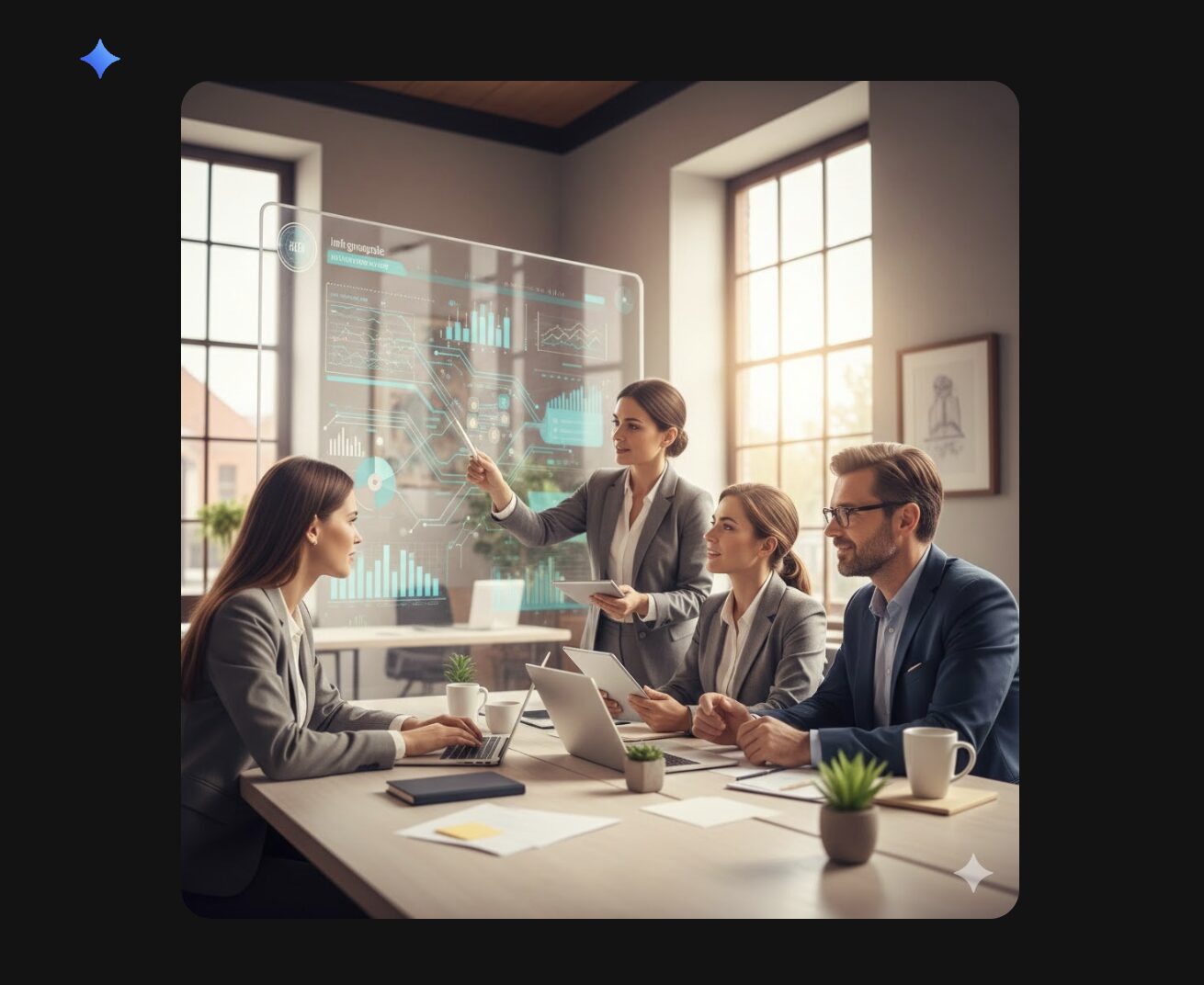 画像生成結果の比較でGeminiが作成した近未来の会議風景