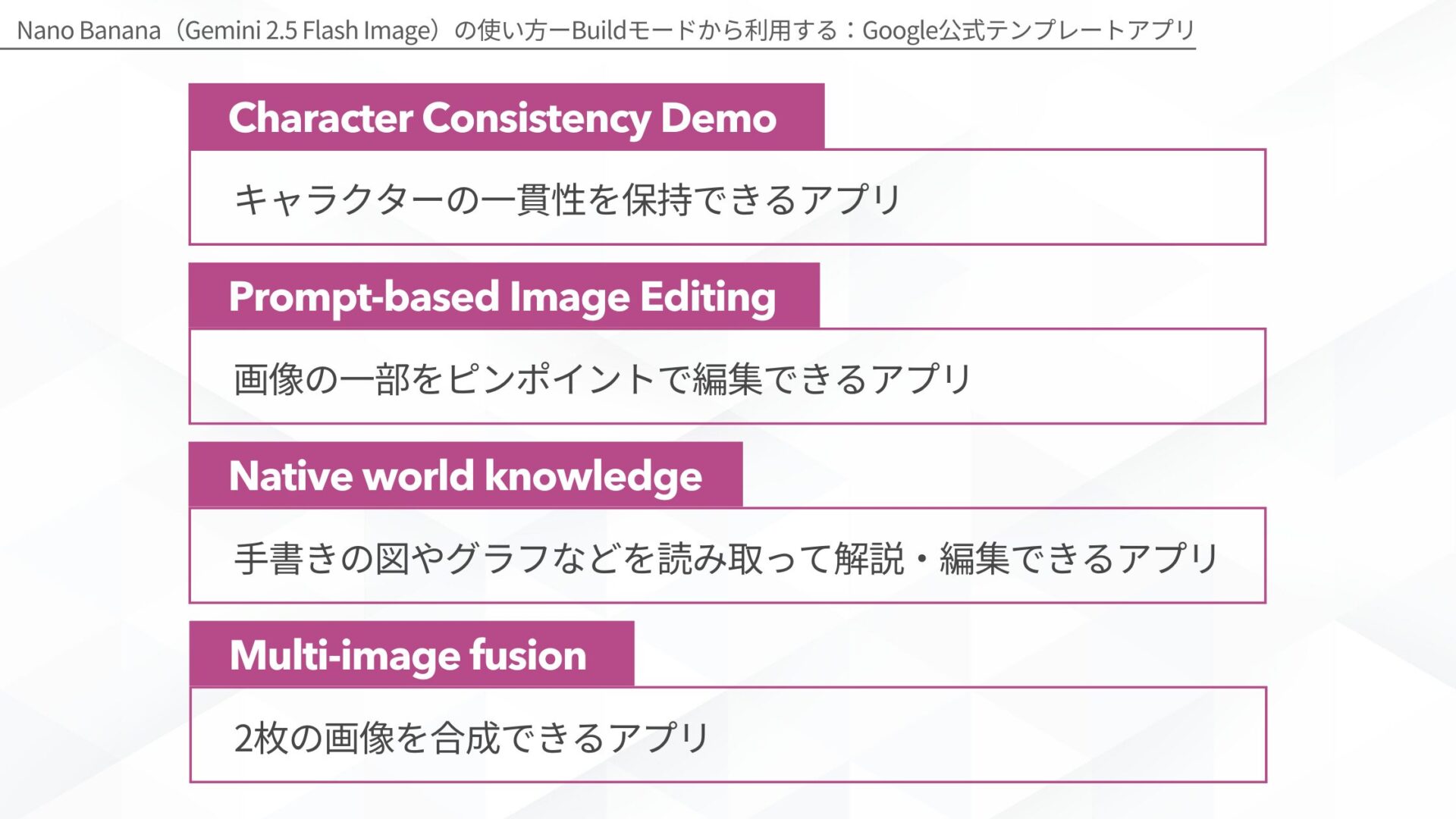 Nano Banana（Gemini 2.5 Flash Image）の使い方(Buildモードから利用する：Google公式テンプレートアプリ)
