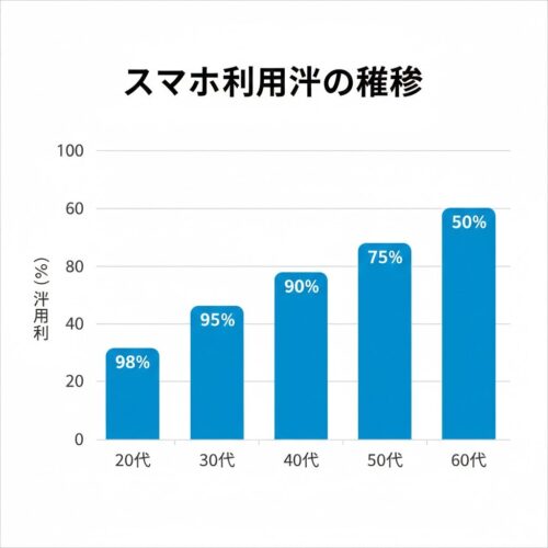 通常版Nano Bananaで作成された、一部の日本語表記に乱れがあるスマホ利用率の推移グラフ。
