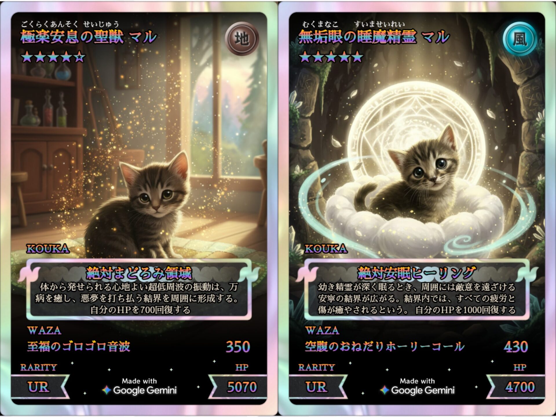 Gemini「ペットカードジェネレーター」が推しポイントから生成した、猫のカードの解説文