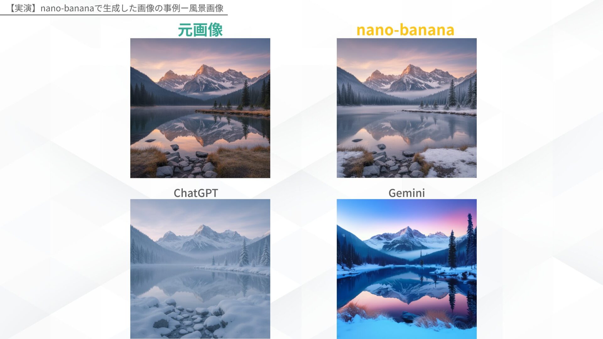 【実演】nano-bananaで生成した画像の比較(風景画像)