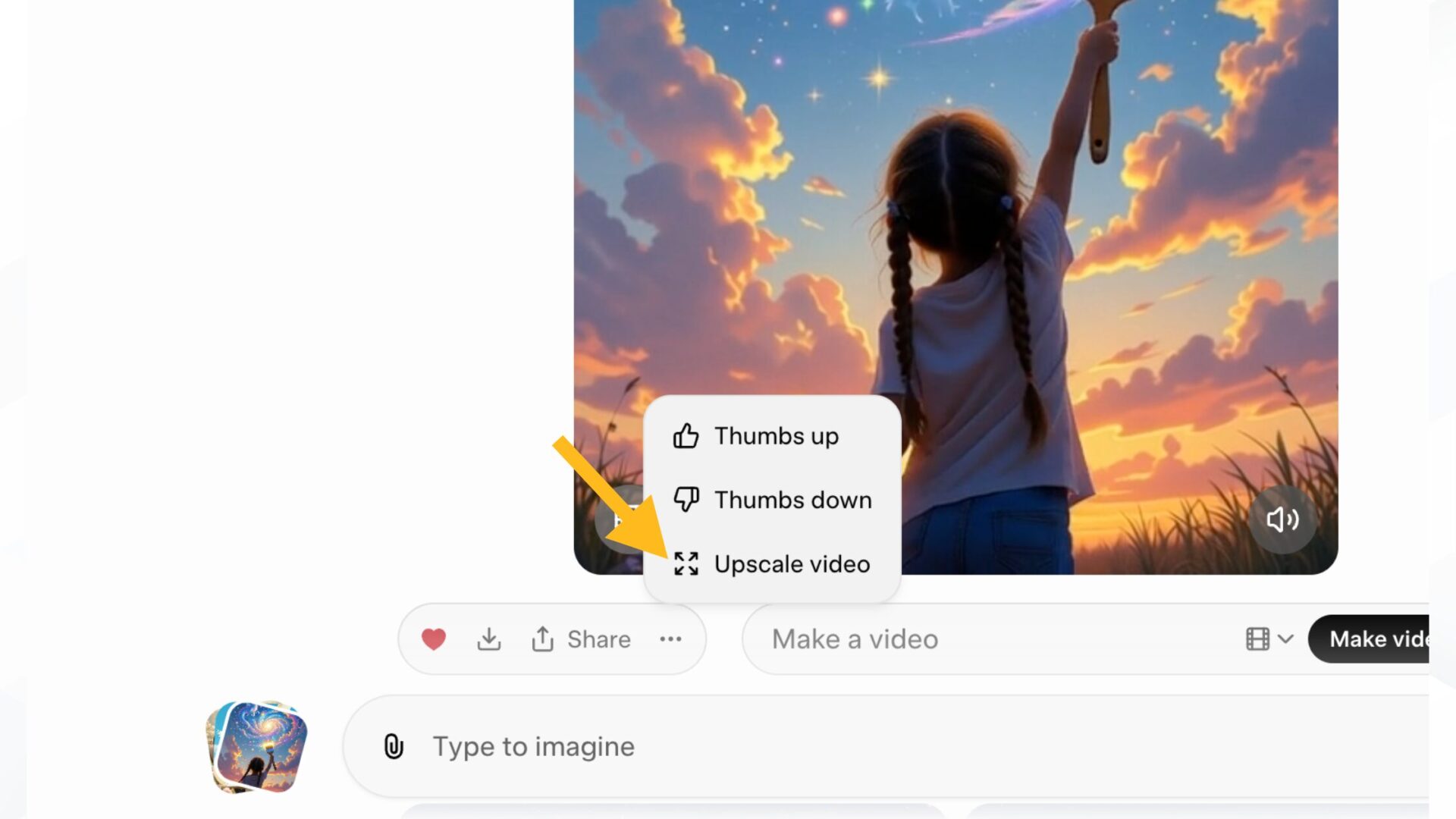 Grokの動画生成機能「Imagine video」の使い方(ステップ4:モードとスタイルを変更する-「Upscale video」を選択すると画質が上がった画像を生成できる)