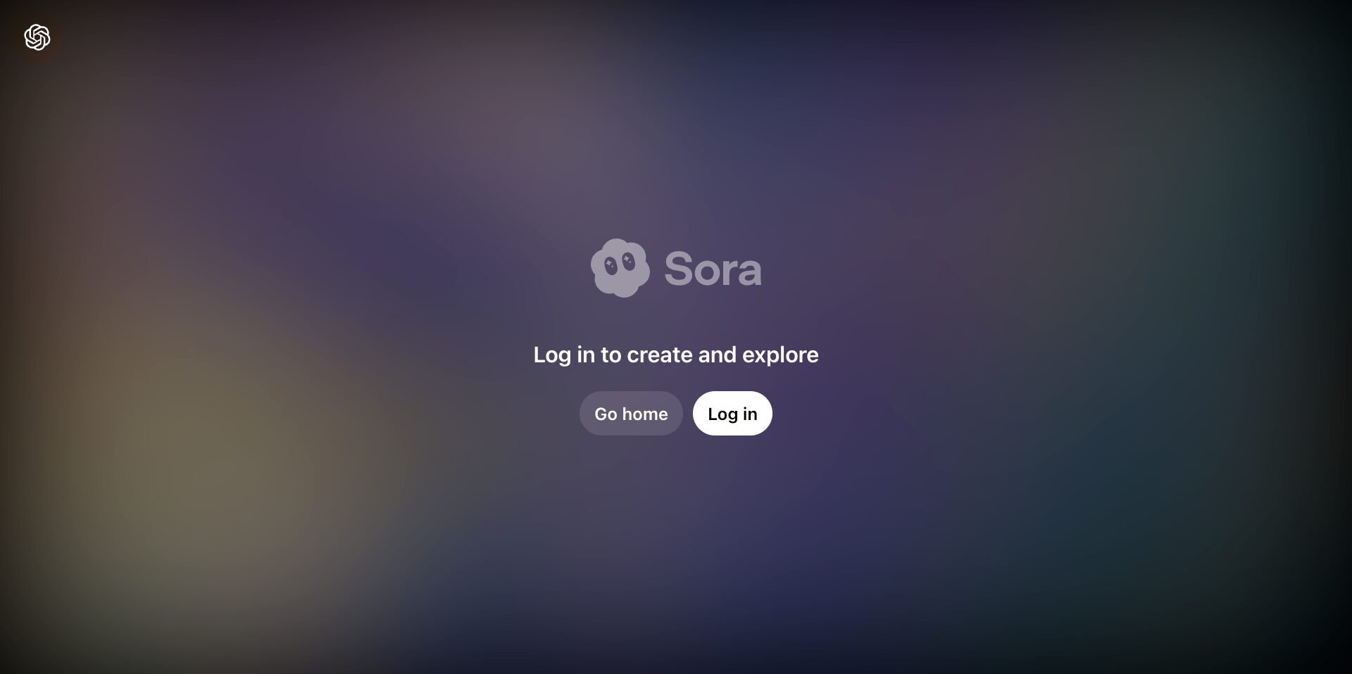 Sora2アニメ動画作成手順:公式サイトにアクセスし「Log in」ボタンをクリックする初期画面