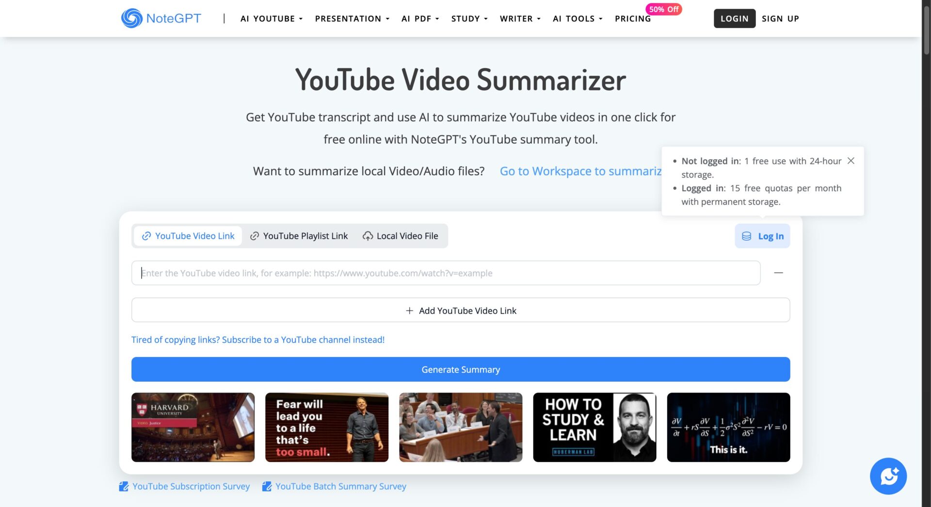 ChatGPT搭載の要約ツール11種(NoteGPT(YouTube Video Summarizer))