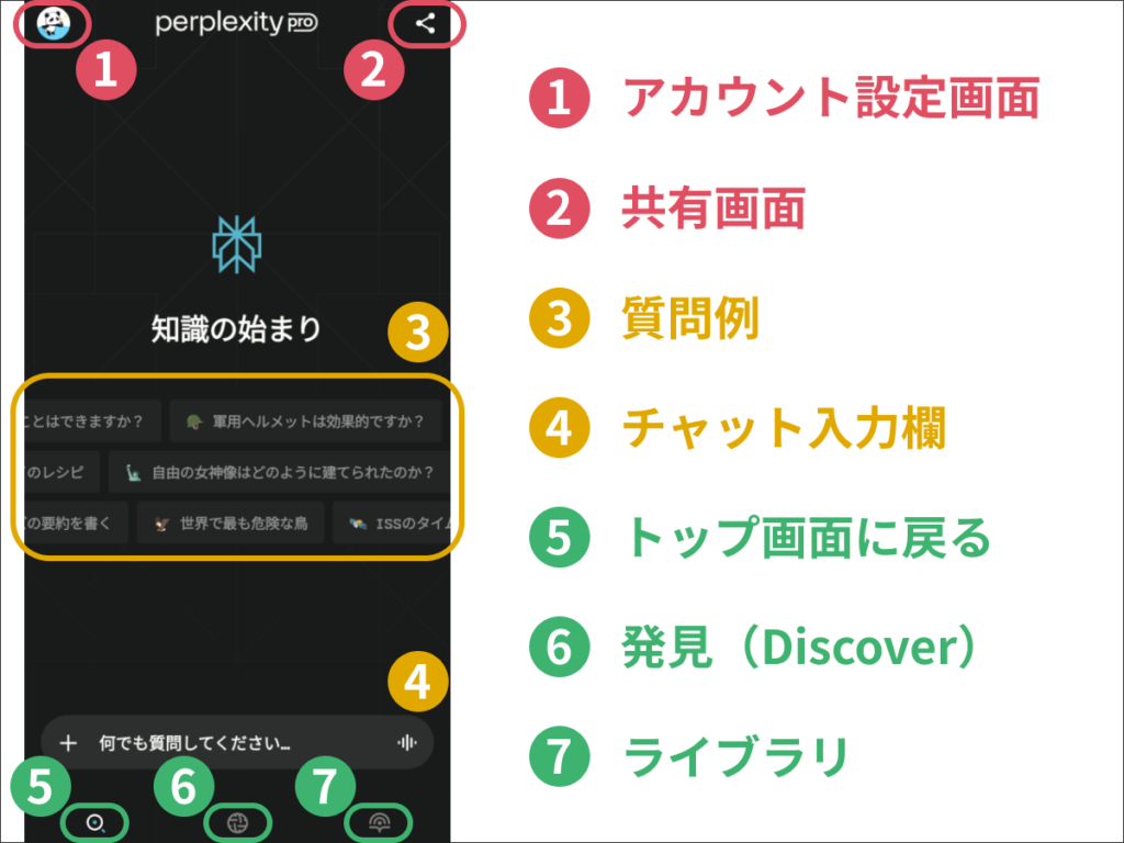 Perplexityアプリトップ画面