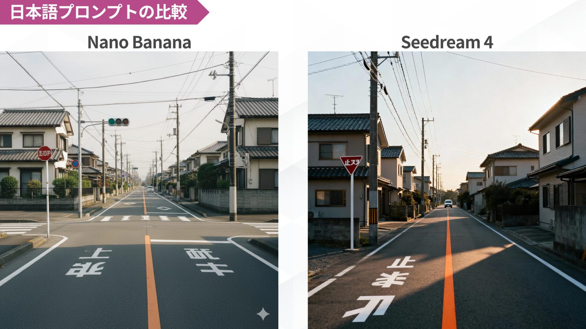 日本語プロンプトで生成した画像の比較:Nano BananaとSeedream 4による日本の街並み描写