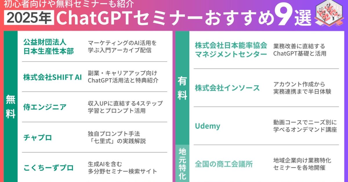【2025年】ChatGPTセミナーのおすすめ9選！初心者向けや無料セミナーも紹介｜SHIFT AI TIMES