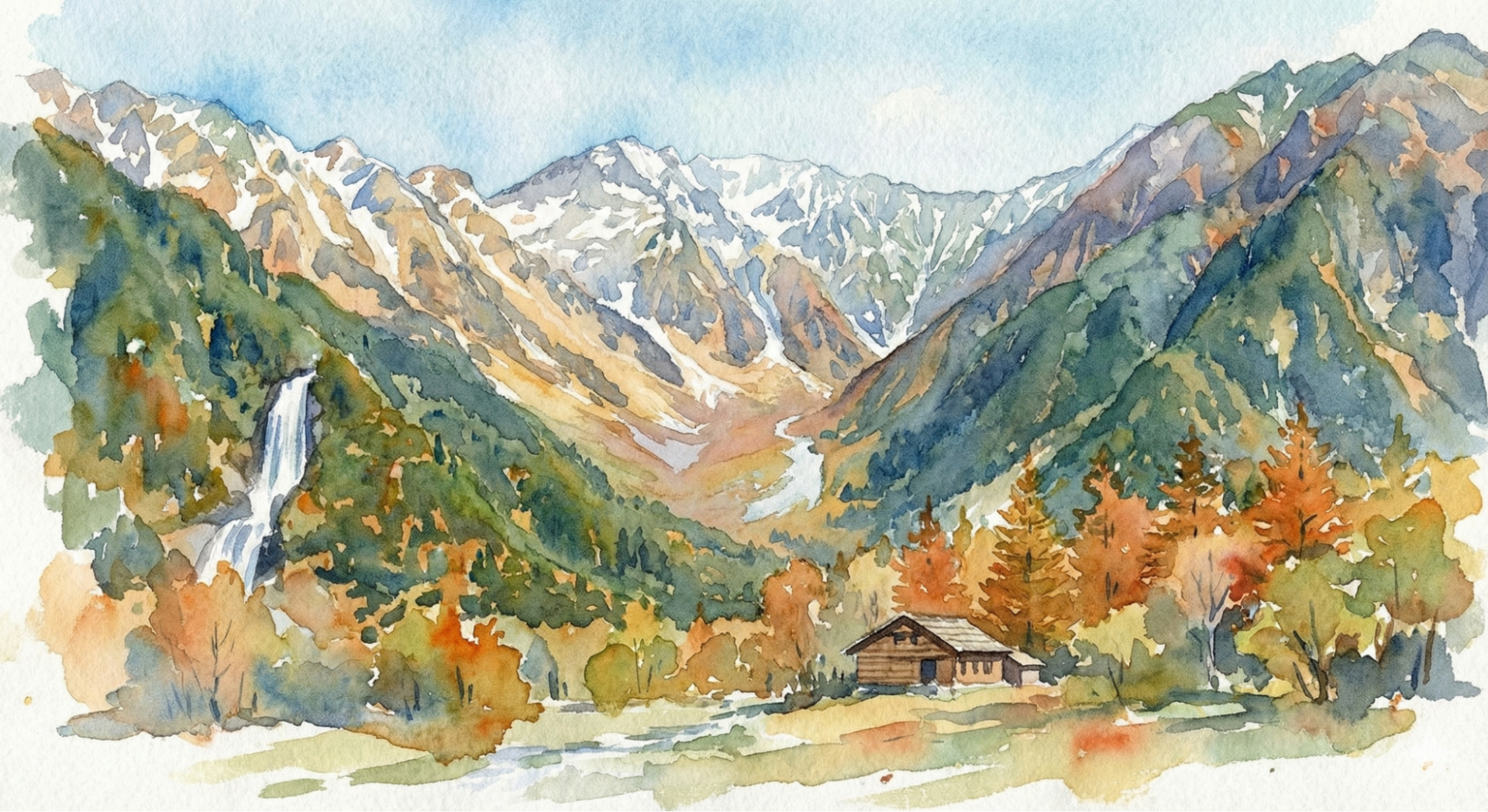 Gemini思考モード（Nano Banana Pro）で生成した水彩画風の山の風景画