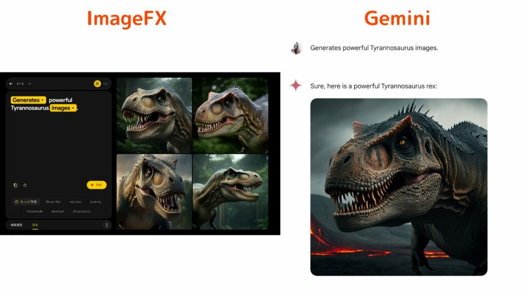 ImageFXとGeminiのプラットフォーム別UIの画像