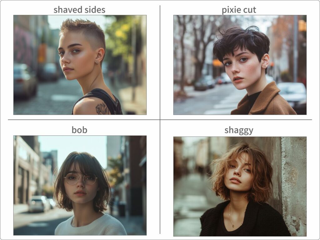 髪型にかかわるプロンプト（ワード）と実例