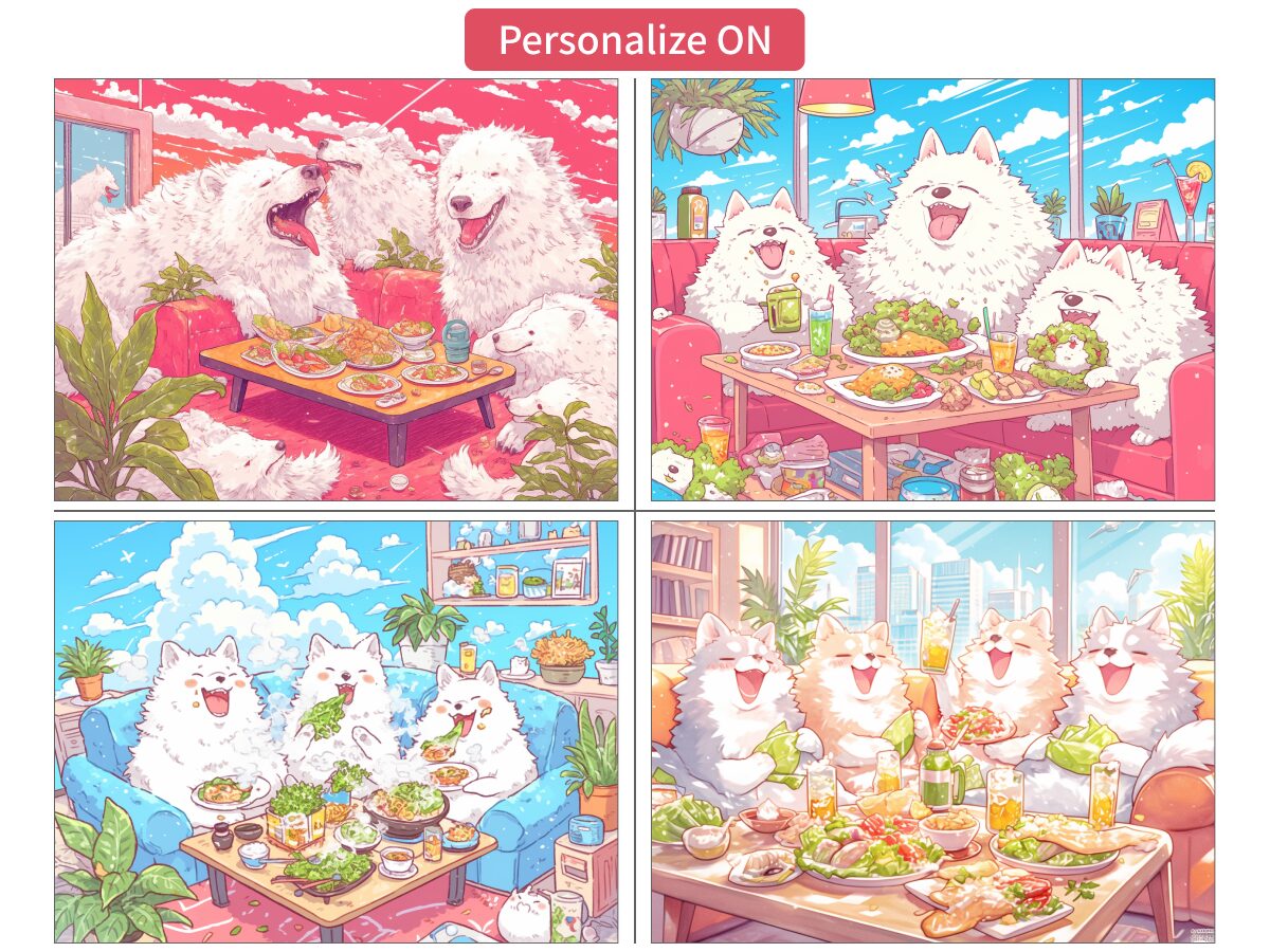 「Personalize ON」で生成したサモエドの画像