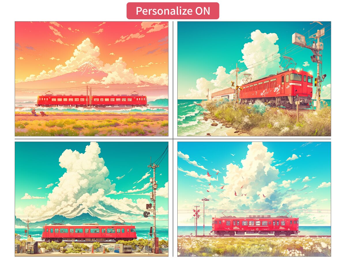 「Personalize ON」で生成した日本の電車の画像