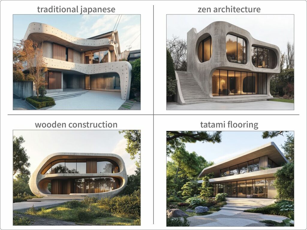 日本的な建築のワードで生成した画像例