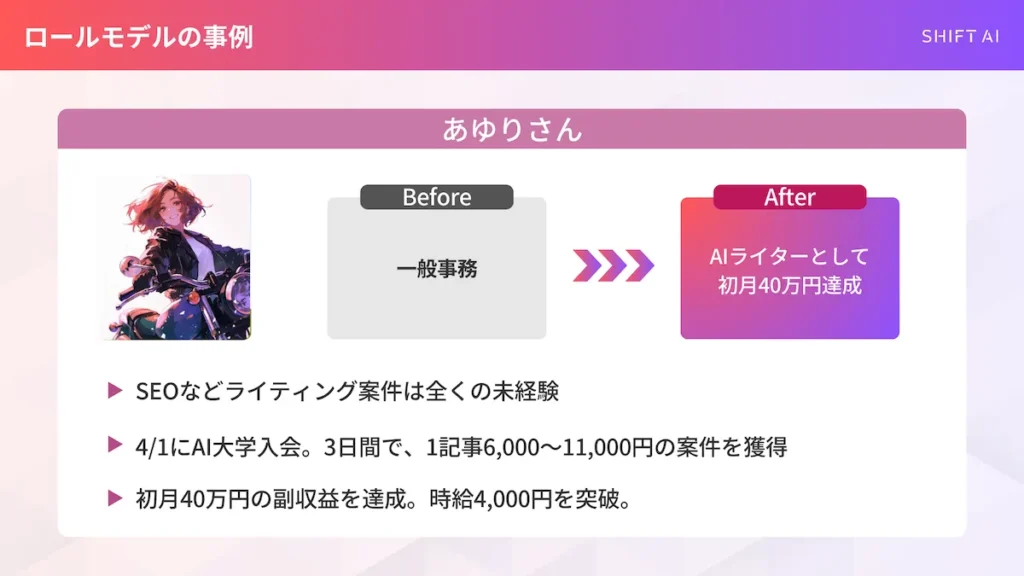 SHIFT AI参加者のあゆりさんの事例画像
