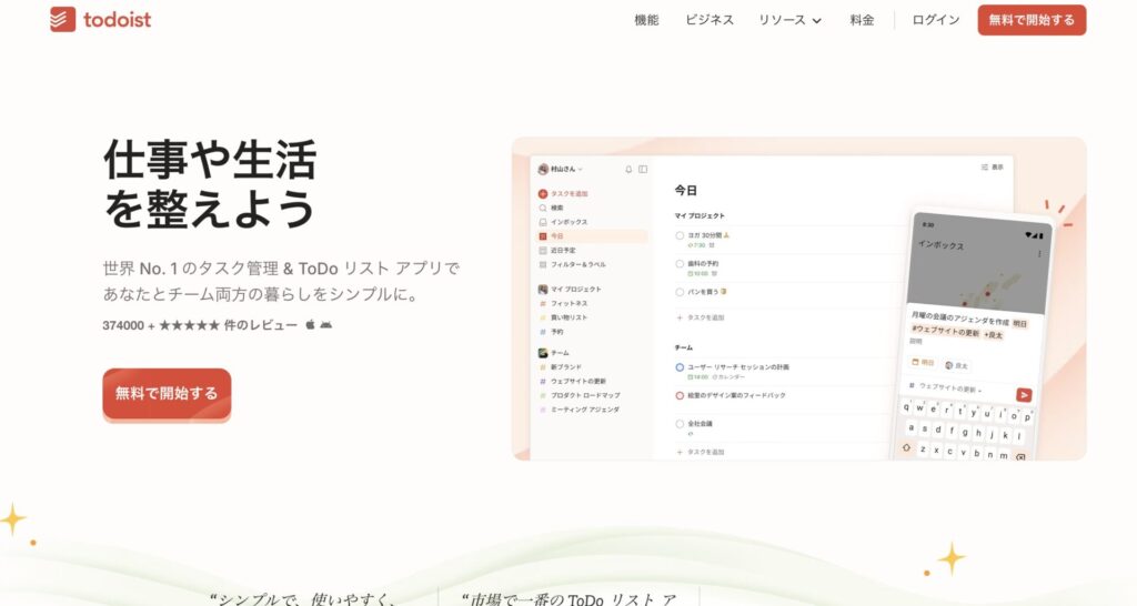 Todoistのトップ画面