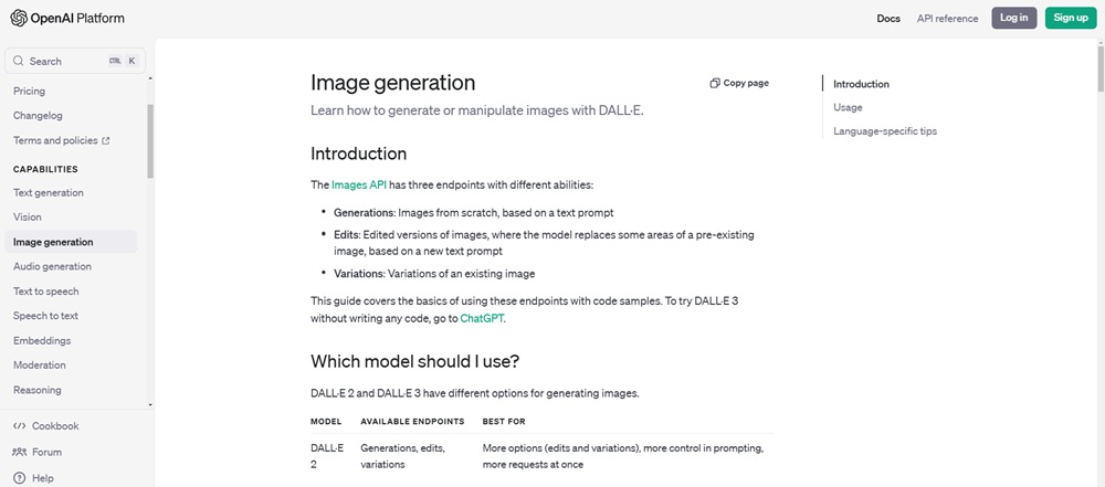 OpenAI APIの画面