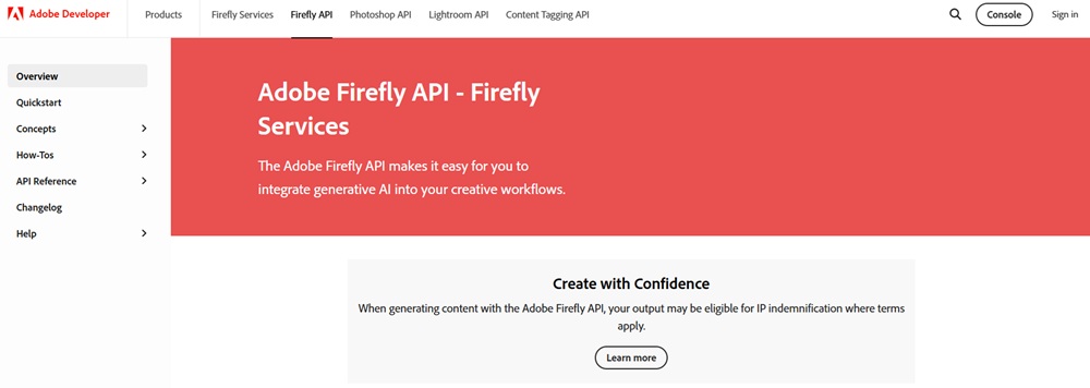 Adobe Firefly APIの画面