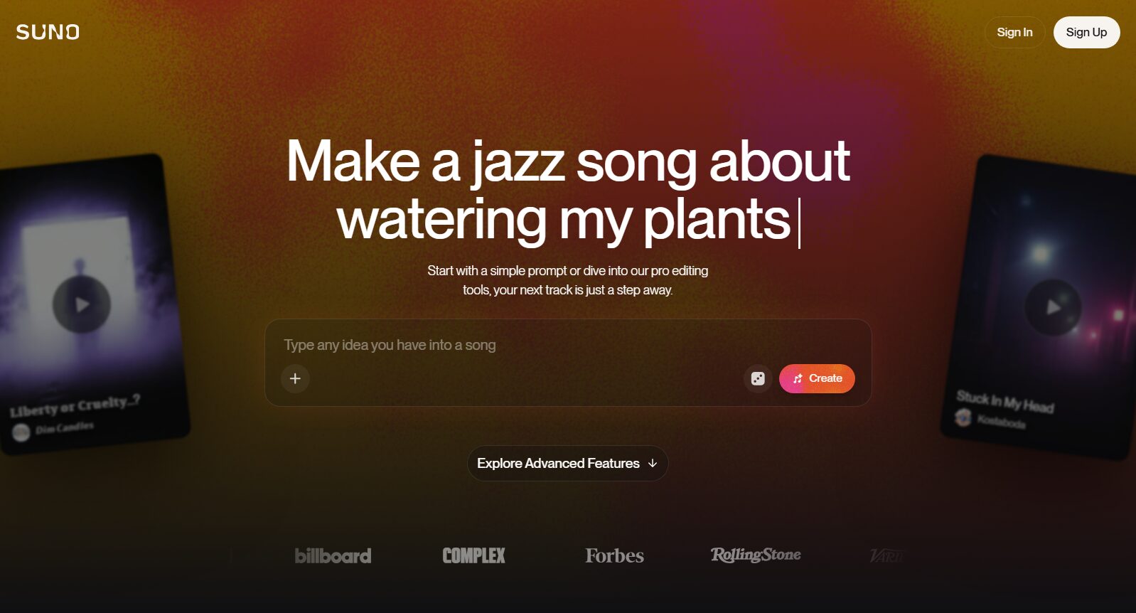 Suno AIのトップ画面