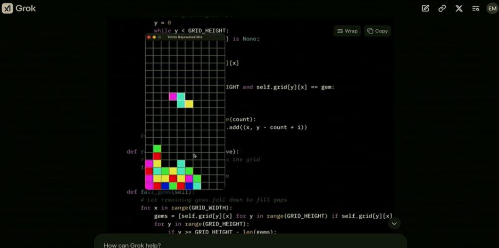 Grok 3でテトリスを作っている画像